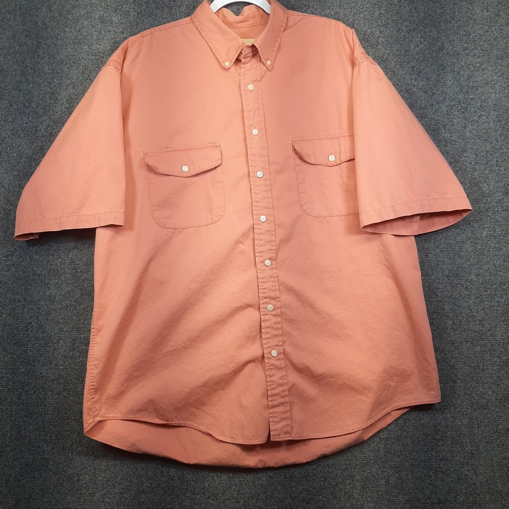 Eddie Bauer Button Down Shirt 2738 XL Tall Salmon Pink Mens Cotton Y2K Vintage